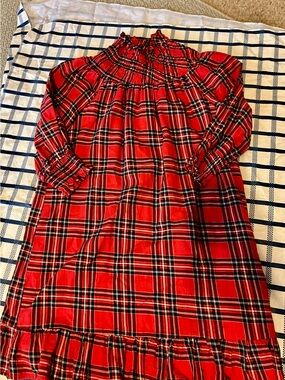 Sugarlips Red Plaid Kids Nightgown with Smocked Neckline